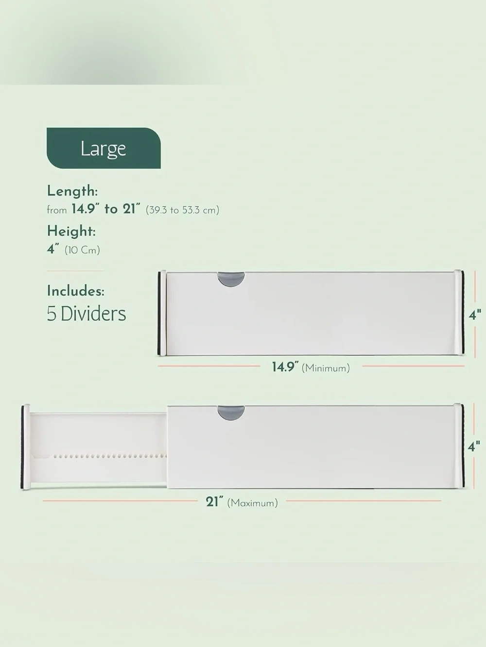 Pack of 5 Adjustable Tall Drawer Dividers Extendable 15”-21” Home Organization